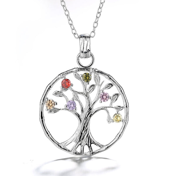 18K Rose Gold and Sterling Silver Multi-Color Gemstone Tree of Life Pendant Necklace