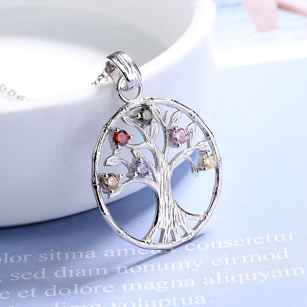 18K Rose Gold and Sterling Silver Multi-Color Gemstone Tree of Life Pendant Necklace