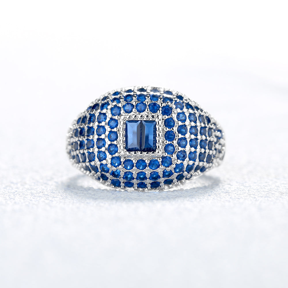 Sterling Silver Pave Crystal Rings With Clear Or Blue Sapphire Stones