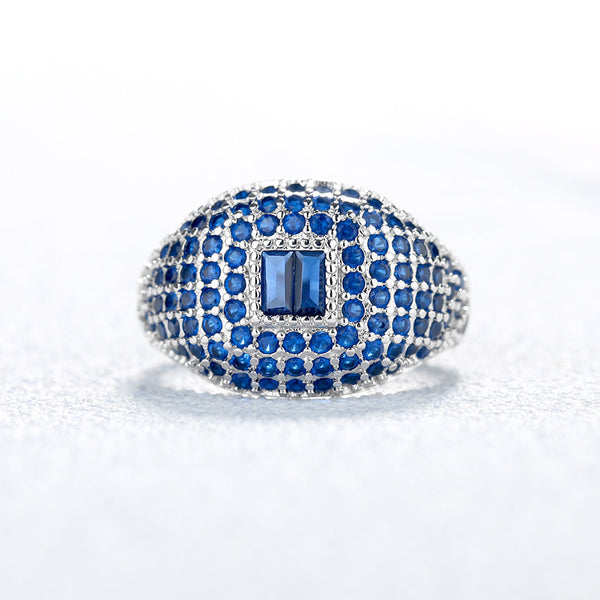 Sterling Silver Pave Crystal Rings With Clear Or Blue Sapphire Stones