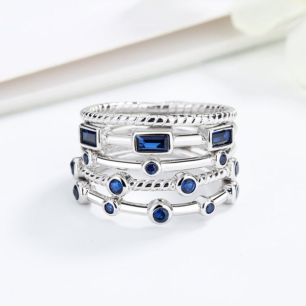 Silver-Tone 5 Piece twist Stackable rings with crystals from Swarovski