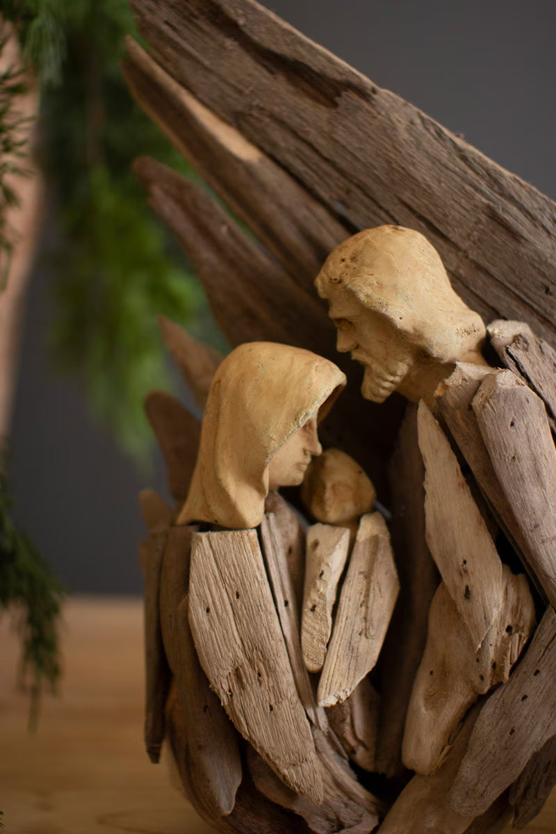DRIFTWOOD MARY JOSEPH AND JESUS WITH WING