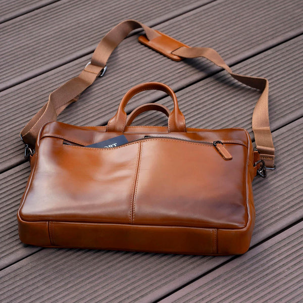 Classic Leather Laptop Bag - Camel Brown - Hollywood
