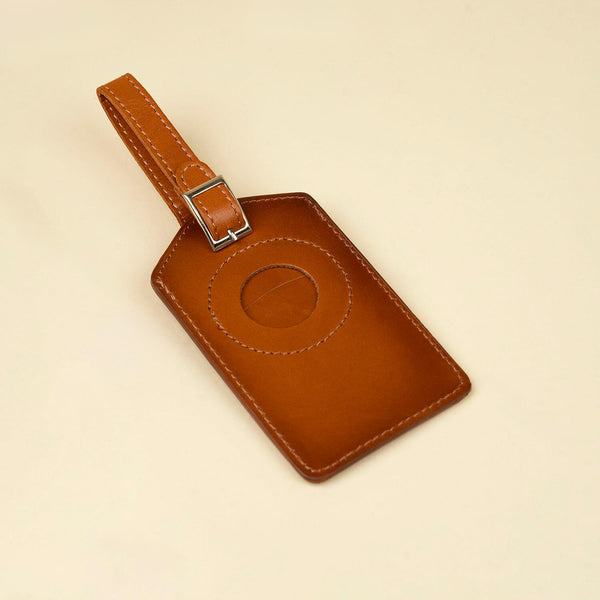 Premium Leather AirTag Luggage Tag - Rich Brown - Clovis