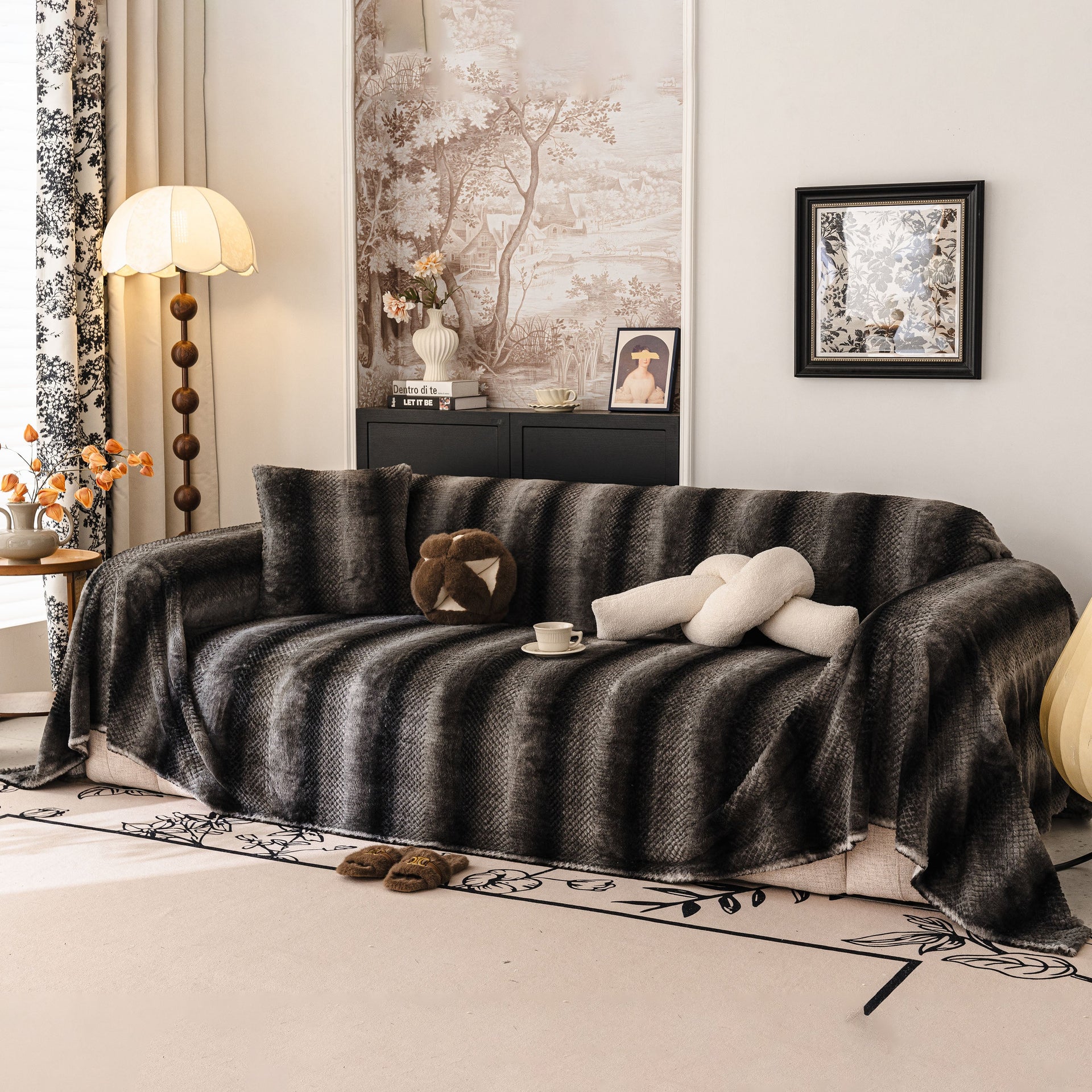 Faux Fur Sofa Cover Washable Furniture Protector for Sectional Warm & Fuzzy Slipcover