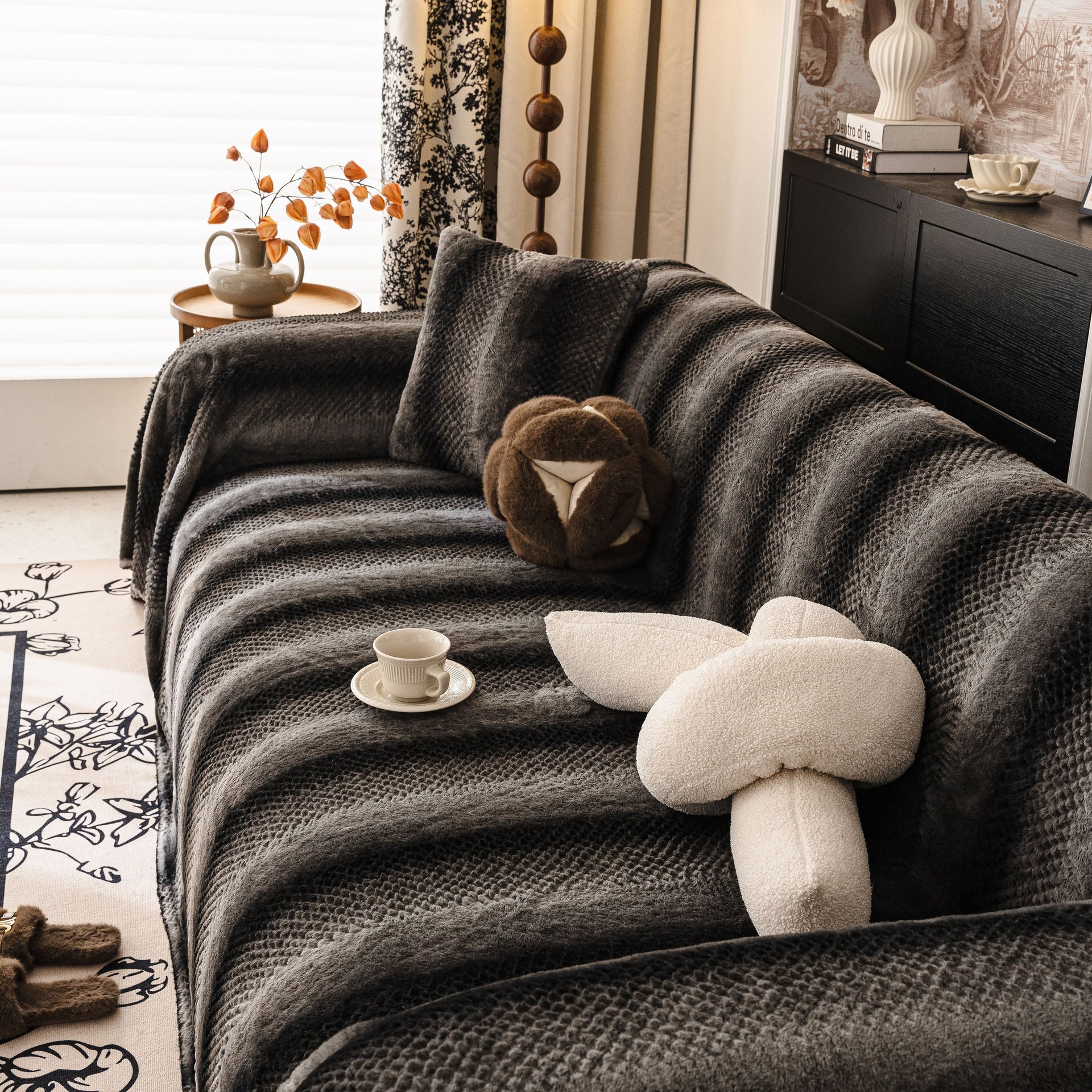 Faux Fur Sofa Cover Washable Furniture Protector for Sectional Warm & Fuzzy Slipcover