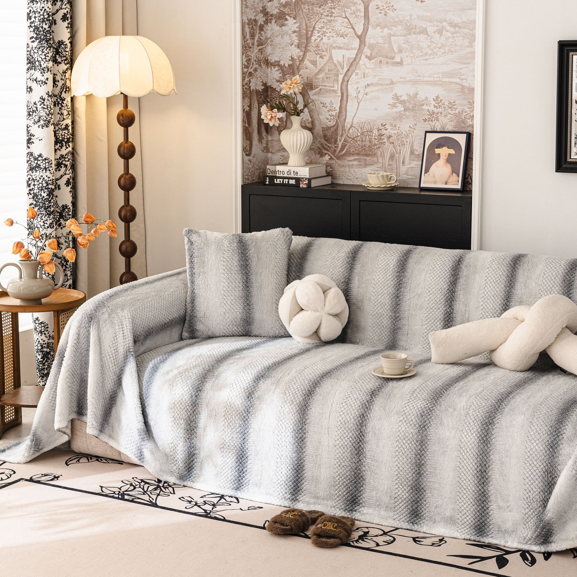 Faux Fur Sofa Cover Washable Furniture Protector for Sectional Warm & Fuzzy Slipcover