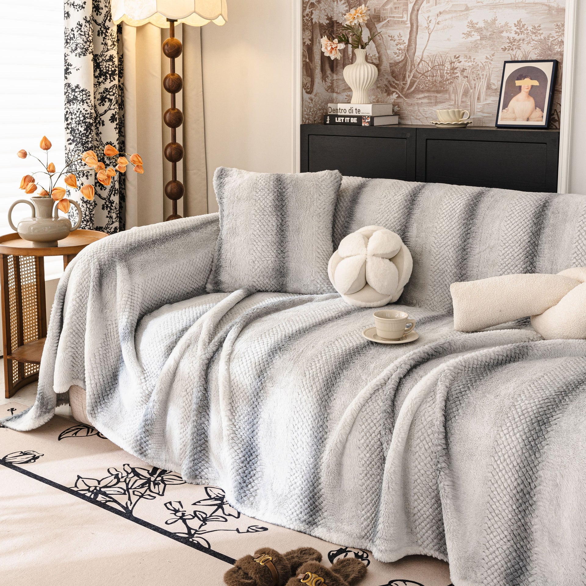 Faux Fur Sofa Cover Washable Furniture Protector for Sectional Warm & Fuzzy Slipcover