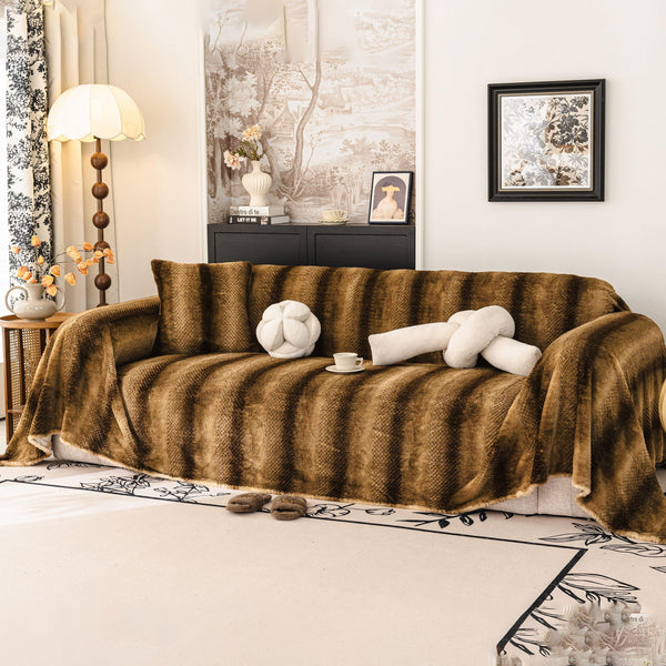 Faux Fur Sofa Cover Washable Furniture Protector for Sectional Warm & Fuzzy Slipcover