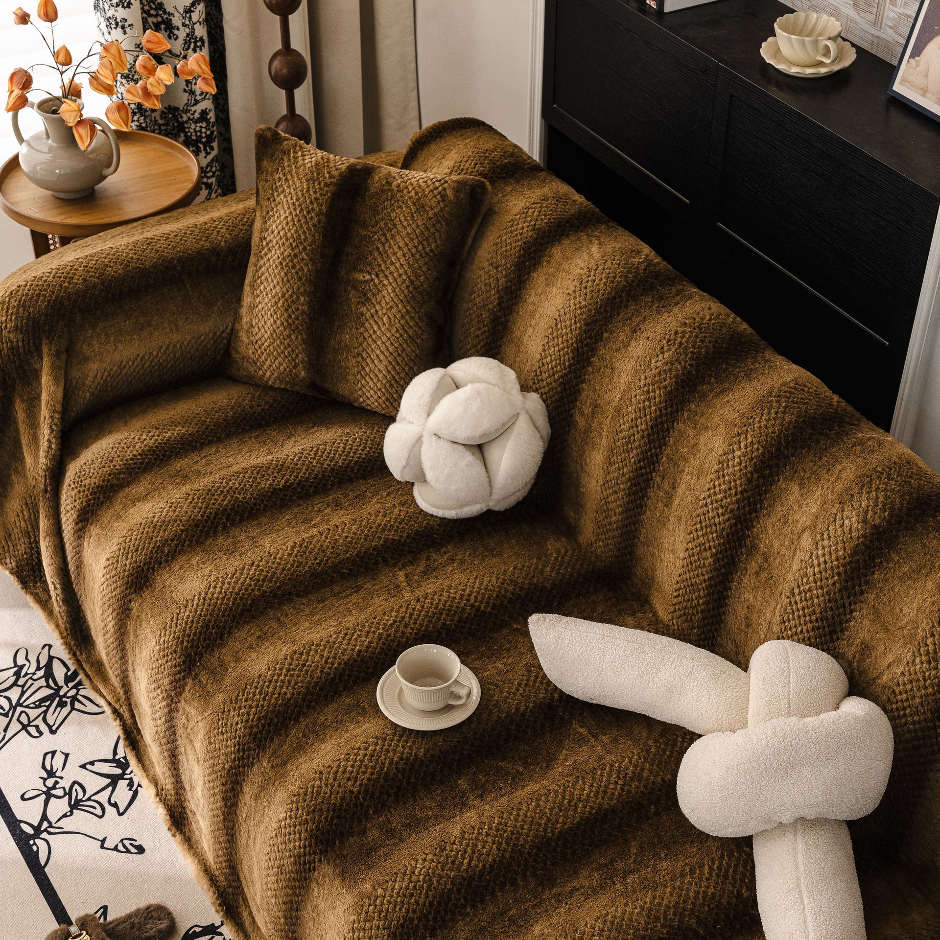 Faux Fur Sofa Cover Washable Furniture Protector for Sectional Warm & Fuzzy Slipcover