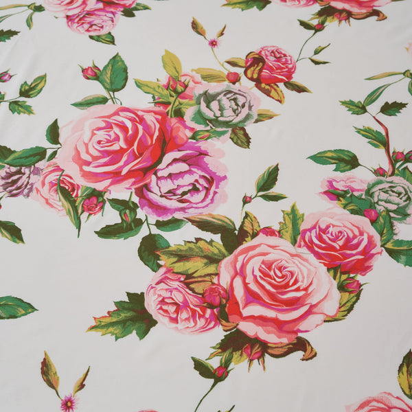 DaDa Bedding Romantic Roses Floral Bed Skirt - Matching Pink & White Ruffled Dust Ruffle for Quilted Coverlet Set - Lightweight & Breathable Polyester Bedskirt