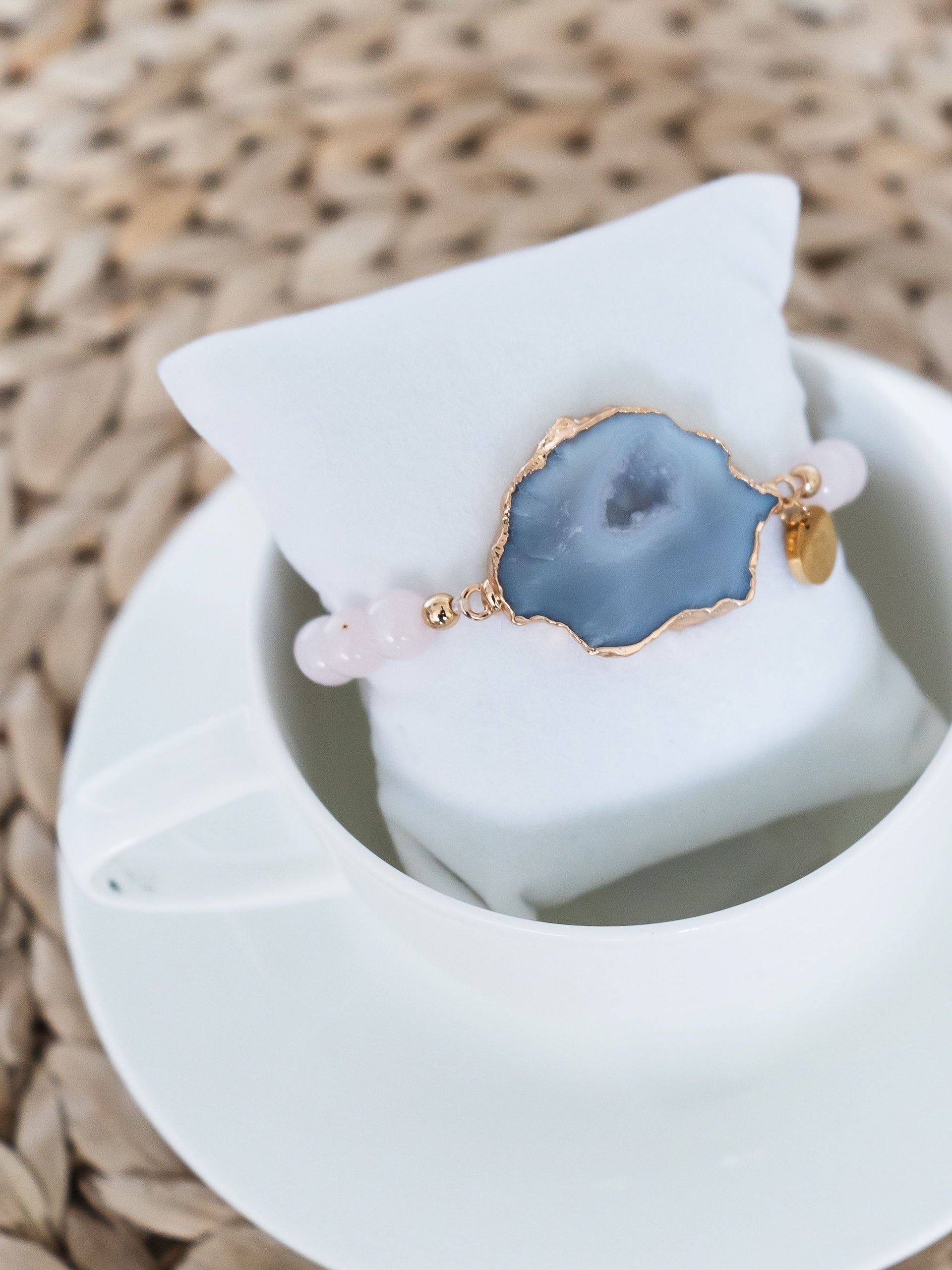 Rose Quartz and Agate connector bracelet