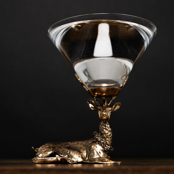 Gold Stag Deer Martini Glasses Jersey Art Glass