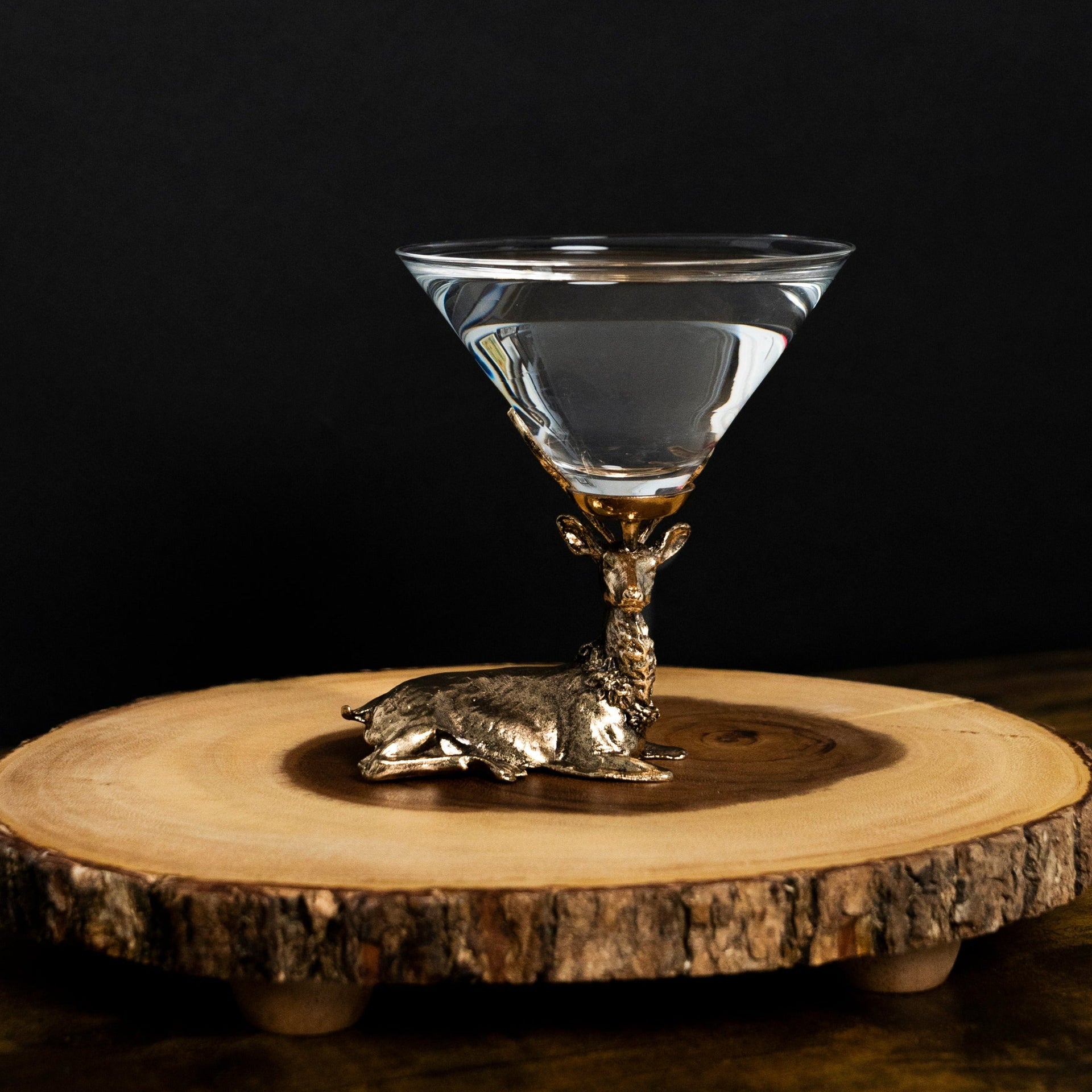 Gold Stag Deer Martini Glasses Jersey Art Glass