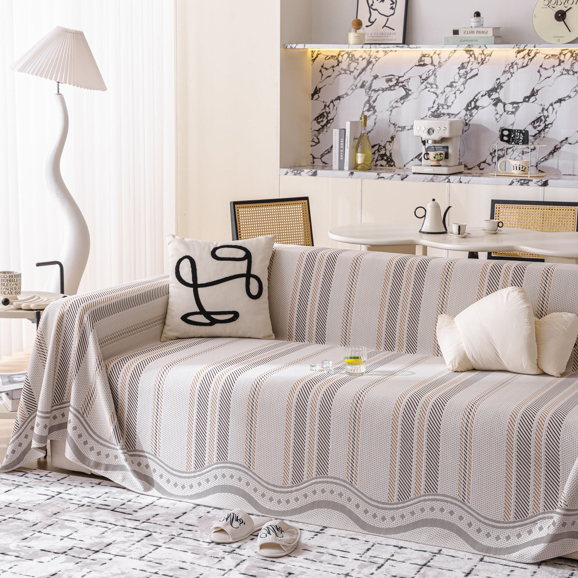 Modern Geometric Cooling Sofa Blanket, Soft & Breathable Striped Couch Throw Cover