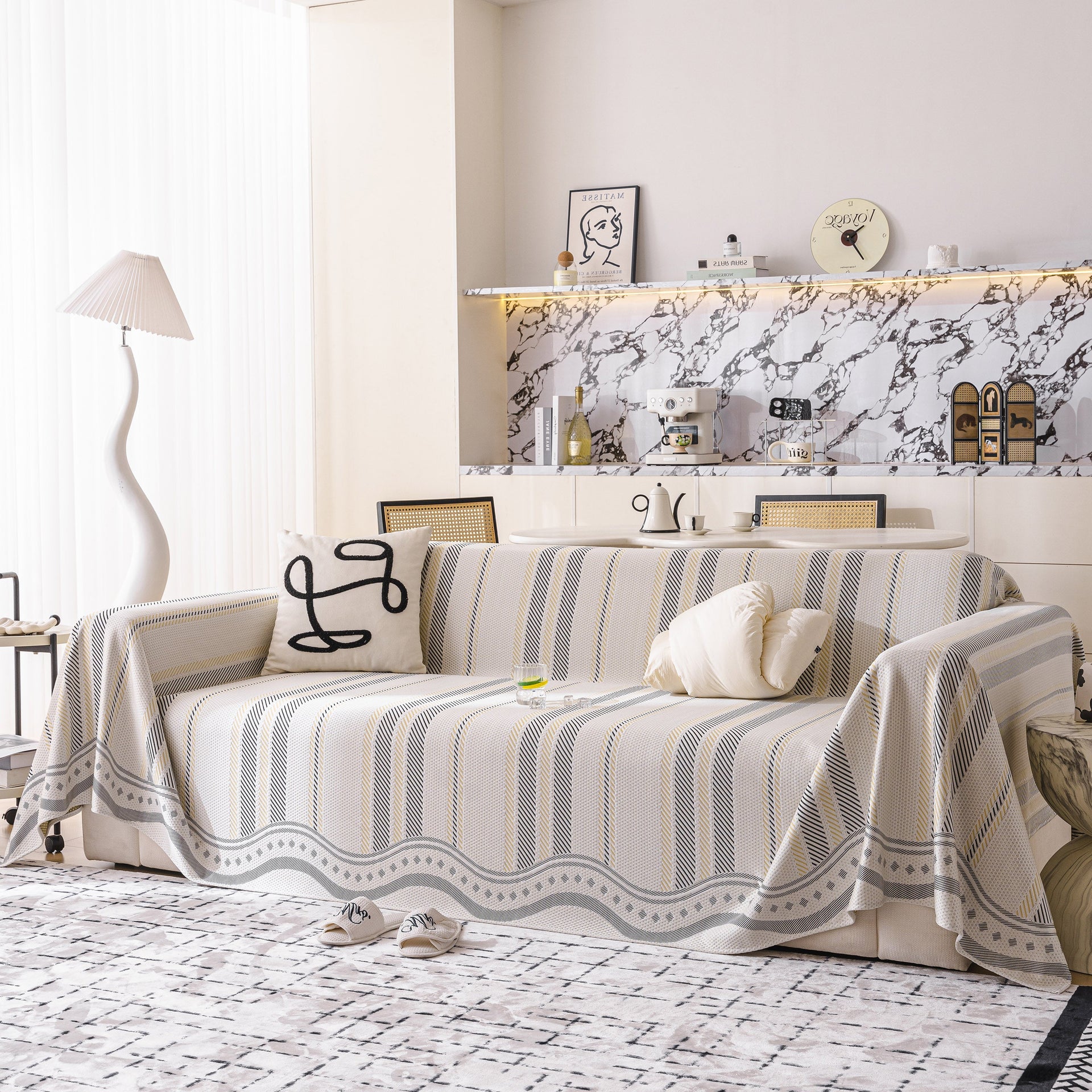 Modern Geometric Cooling Sofa Blanket, Soft & Breathable Striped Couch Throw Cover