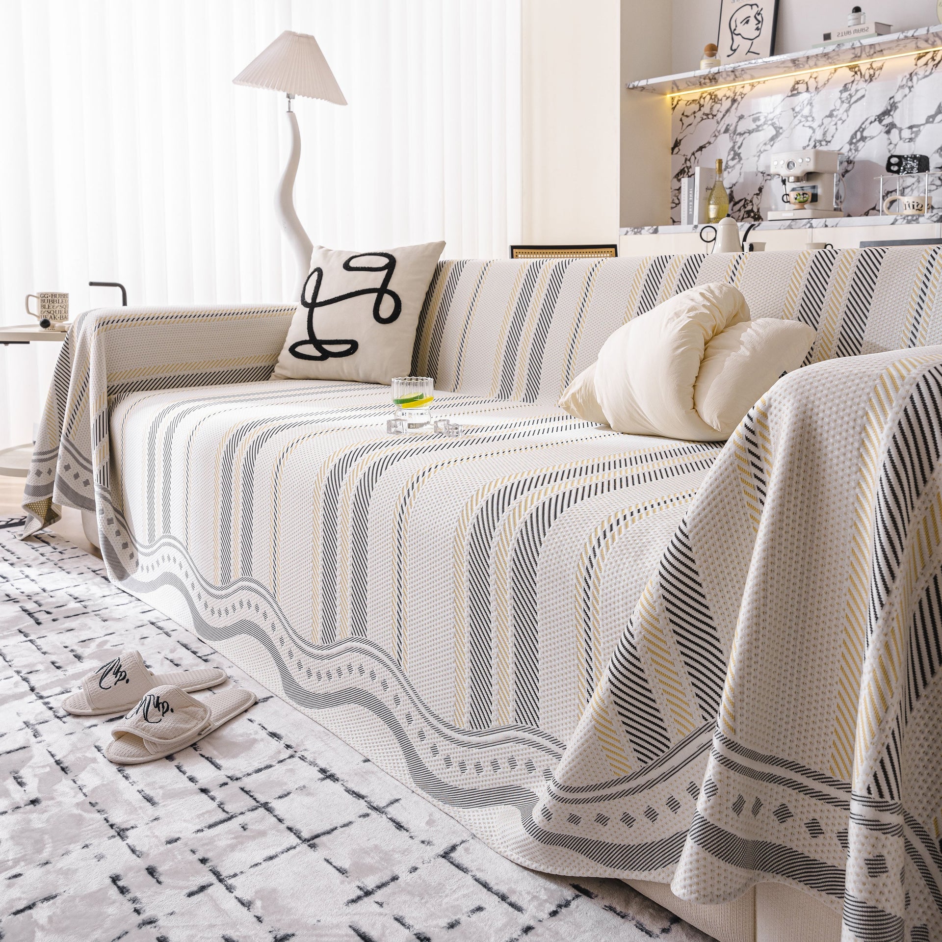 Modern Geometric Cooling Sofa Blanket, Soft & Breathable Striped Couch Throw Cover