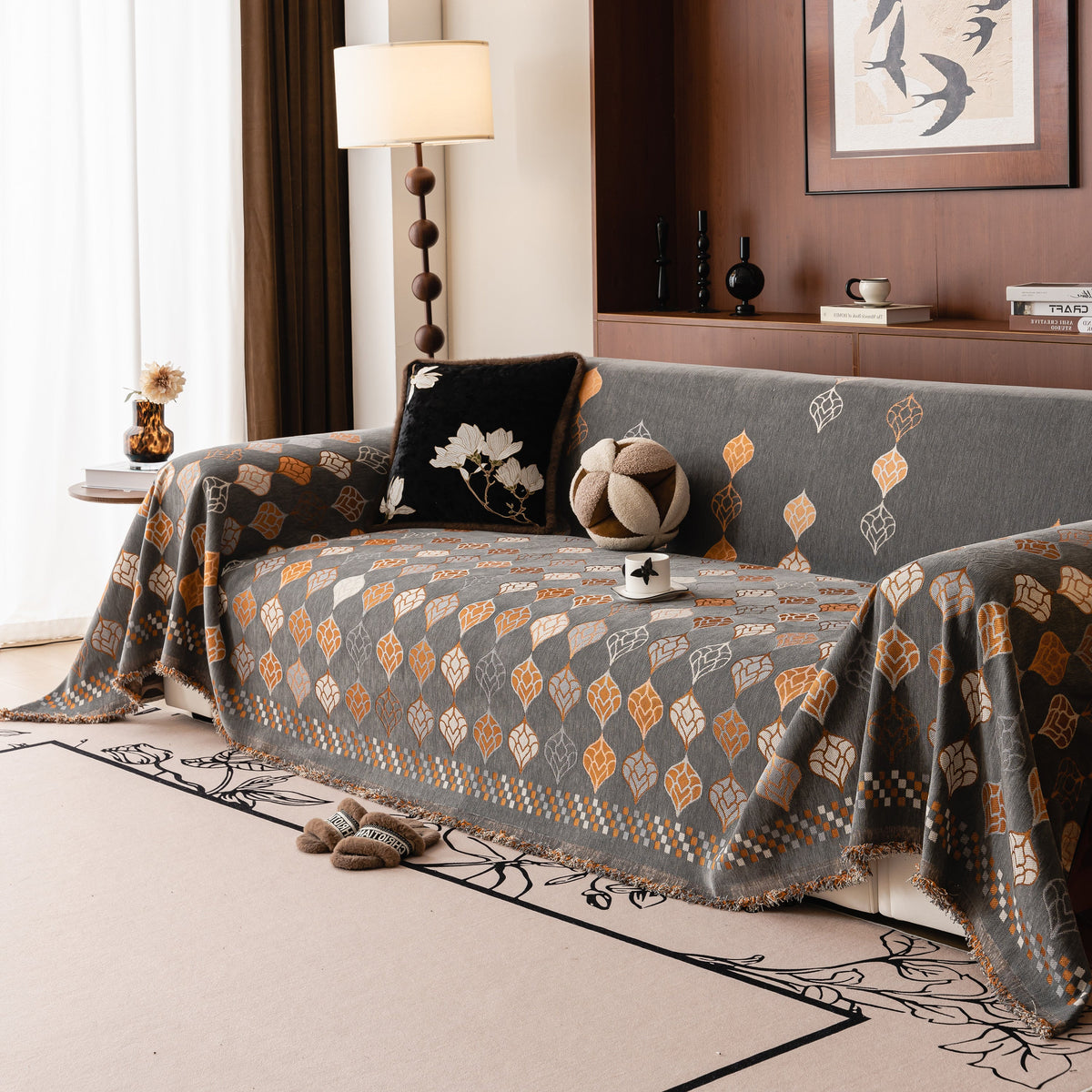 Boho Geometric Sofa Slipcovers Chenille Scratch Resistant Couch Protective Covers
