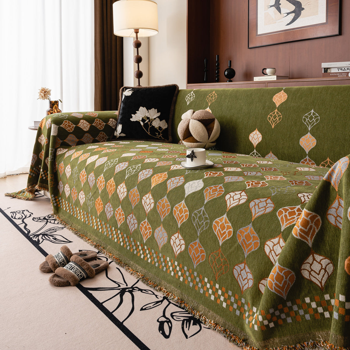 Boho Geometric Sofa Slipcovers Chenille Scratch Resistant Couch Protective Covers