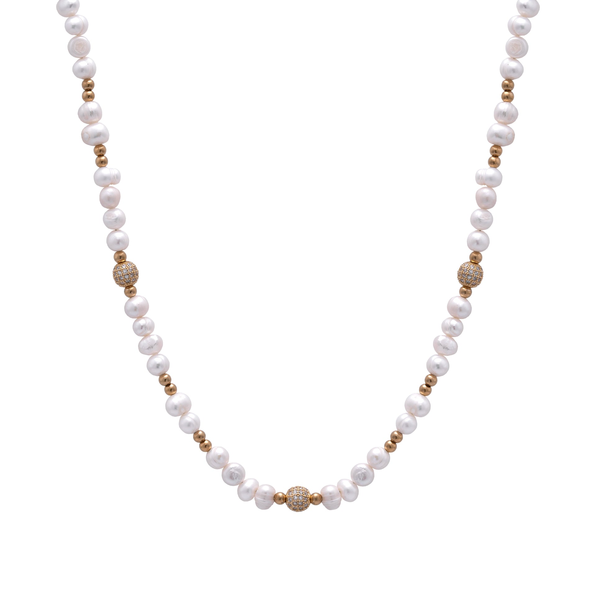 Iced Beaded Pearl Necklace (Gold)