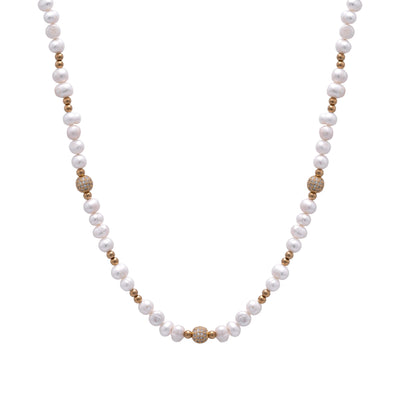 Iced Beaded Pearl Necklace (Gold)