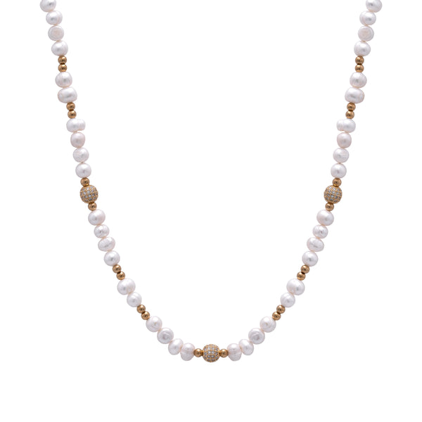 Iced Beaded Pearl Necklace (Gold)