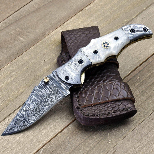 Exodus Gentleman's Folding Knife with Pearl Handle and Knife Sharpener - Gifts for You 'n Me