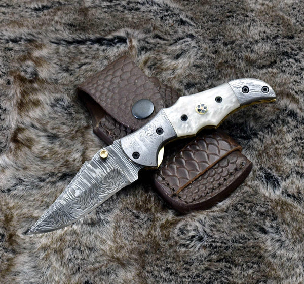 Exodus Gentleman's Folding Knife with Pearl Handle and Knife Sharpener - Gifts for You 'n Me