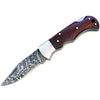 Excalibur Damascus Pocket Knife with Exotic Red Heart Wood Handle