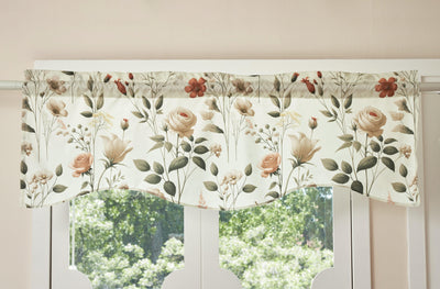 DaDa Bedding Collection Enchanted Meadow Semi-Sheer Valance - Floral Elegance in Beige, Rose, and Soft Green, Light Filtering See Through Microfiber, Rod Pocket Design, 18x52 Inches