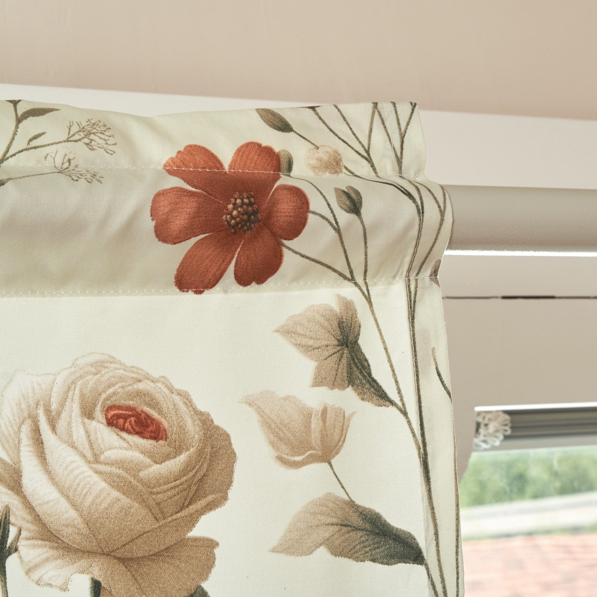 DaDa Bedding Collection Enchanted Meadow Semi-Sheer Valance - Floral Elegance in Beige, Rose, and Soft Green, Light Filtering See Through Microfiber, Rod Pocket Design, 18x52 Inches