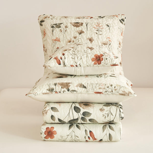Enchanted Meadow Throw Pillow Euro Cover - Zippered Floral Design in Beige, Rose, and Soft Green, Premium Soft Microfiber, Euro Sham in 26x26 Inches (26