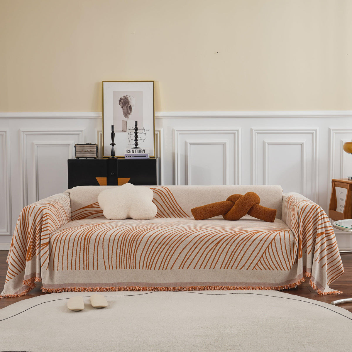 Chenille Striped Sofa Throw Blanket, Furniture Throw Covers Living Room Couch Cover