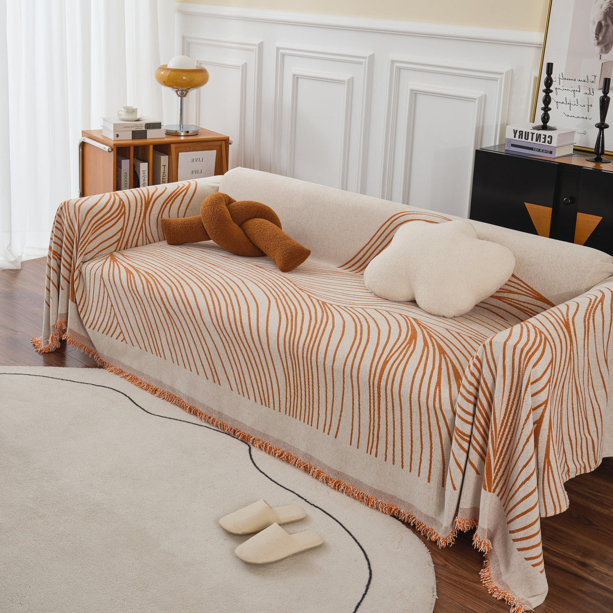 Chenille Striped Sofa Throw Blanket, Furniture Throw Covers Living Room Couch Cover