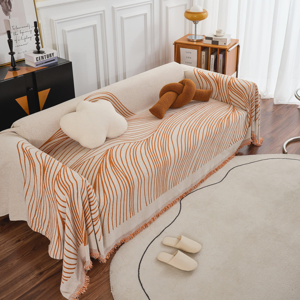 Chenille Striped Sofa Throw Blanket, Furniture Throw Covers Living Room Couch Cover