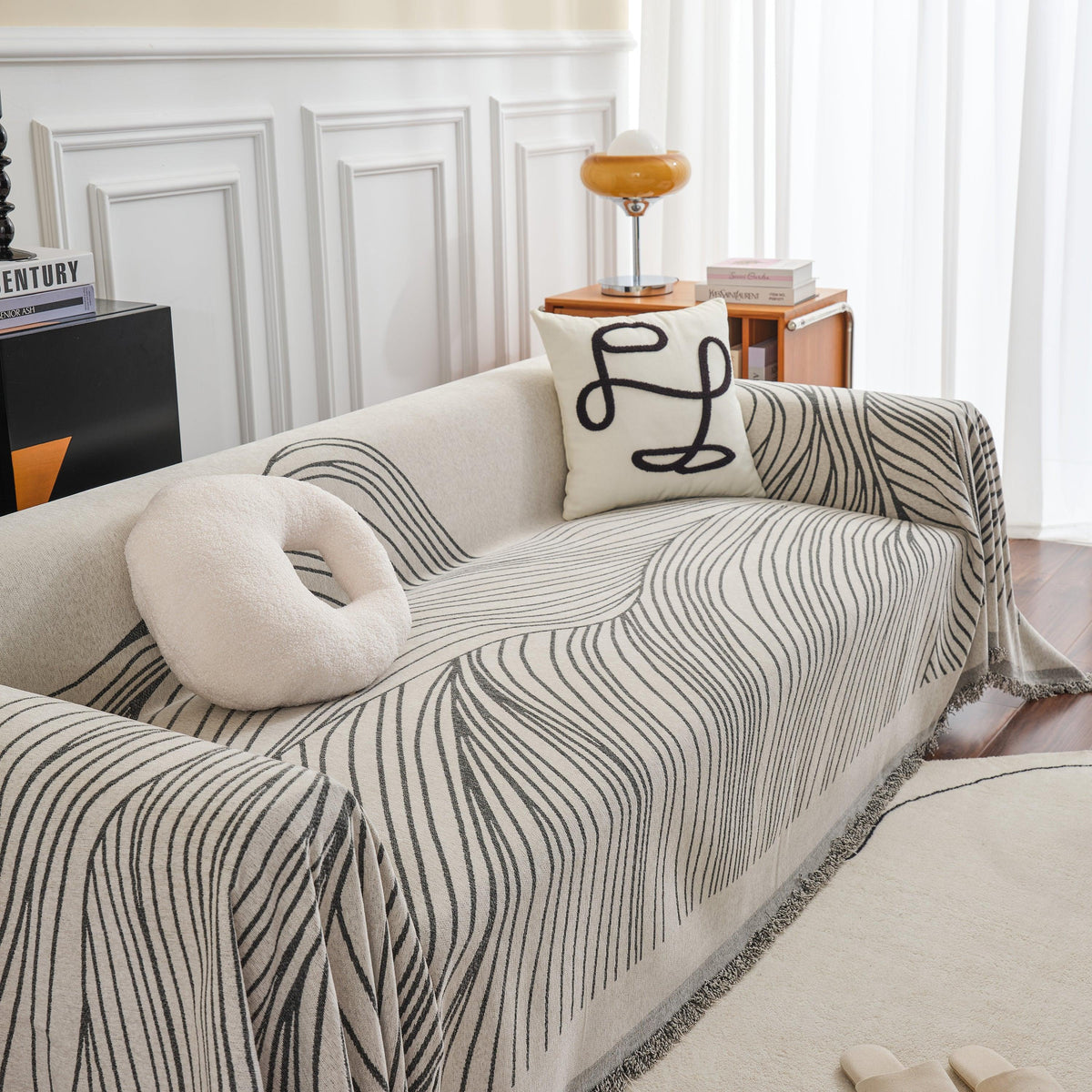 Chenille Striped Sofa Throw Blanket, Furniture Throw Covers Living Room Couch Cover