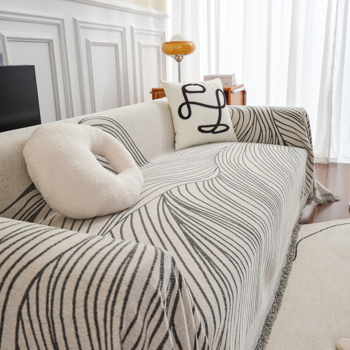 Chenille Striped Sofa Throw Blanket, Furniture Throw Covers Living Room Couch Cover