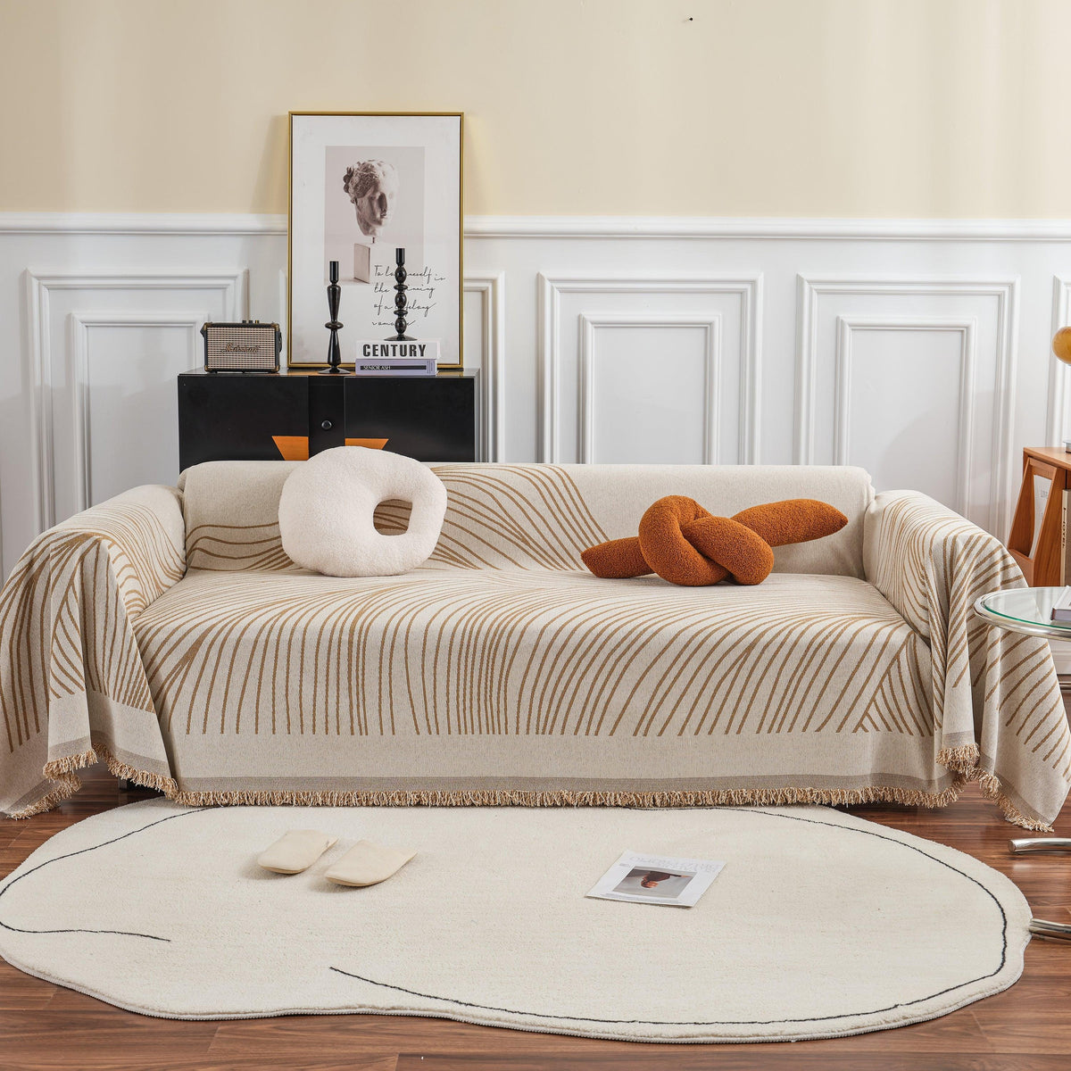 Chenille Striped Sofa Throw Blanket, Furniture Throw Covers Living Room Couch Cover