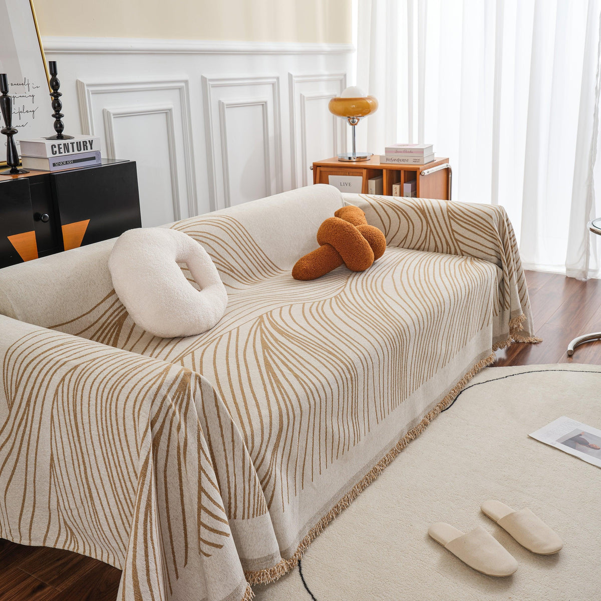 Chenille Striped Sofa Throw Blanket, Furniture Throw Covers Living Room Couch Cover
