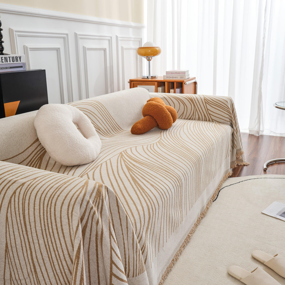 Chenille Striped Sofa Throw Blanket, Furniture Throw Covers Living Room Couch Cover