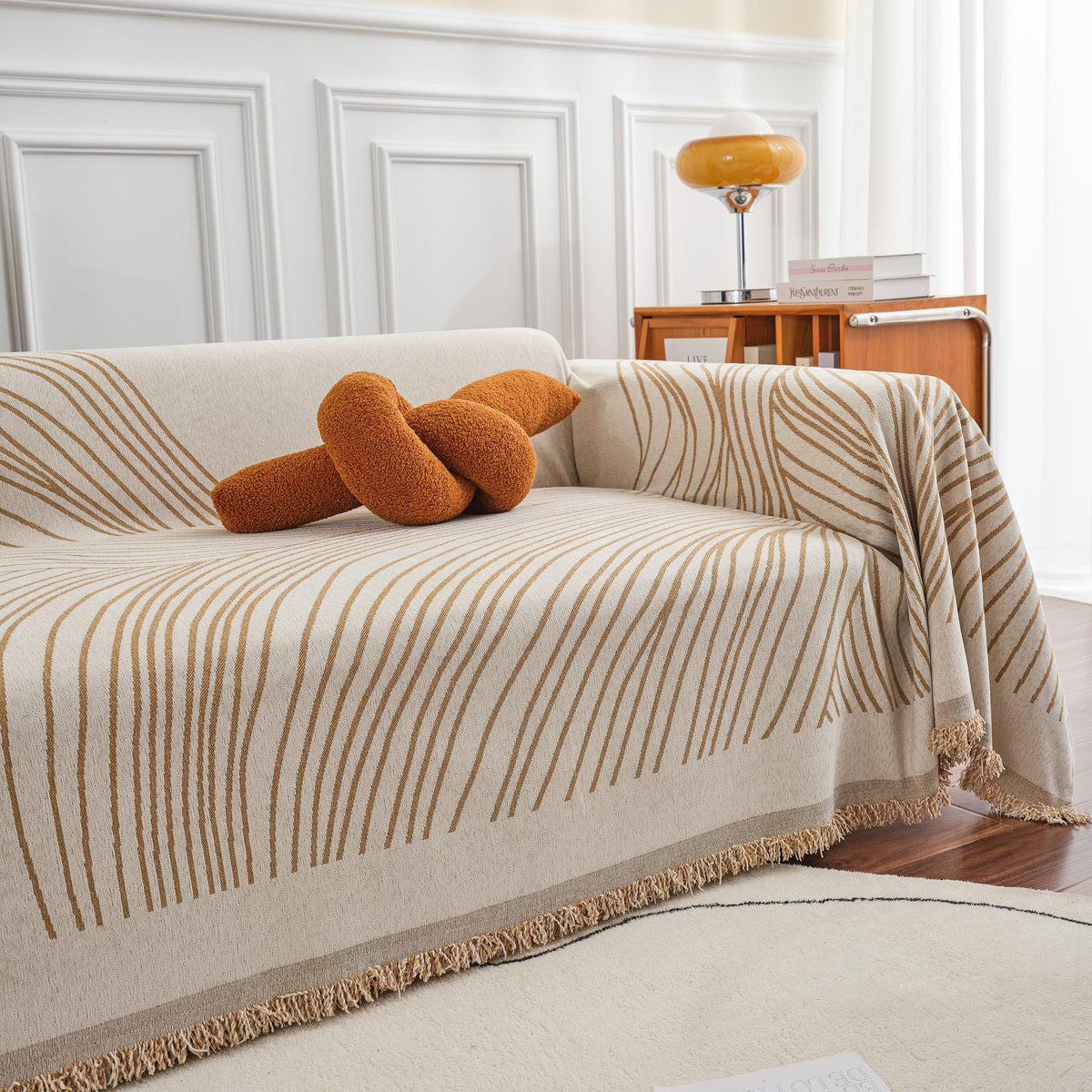 Chenille Striped Sofa Throw Blanket, Furniture Throw Covers Living Room Couch Cover