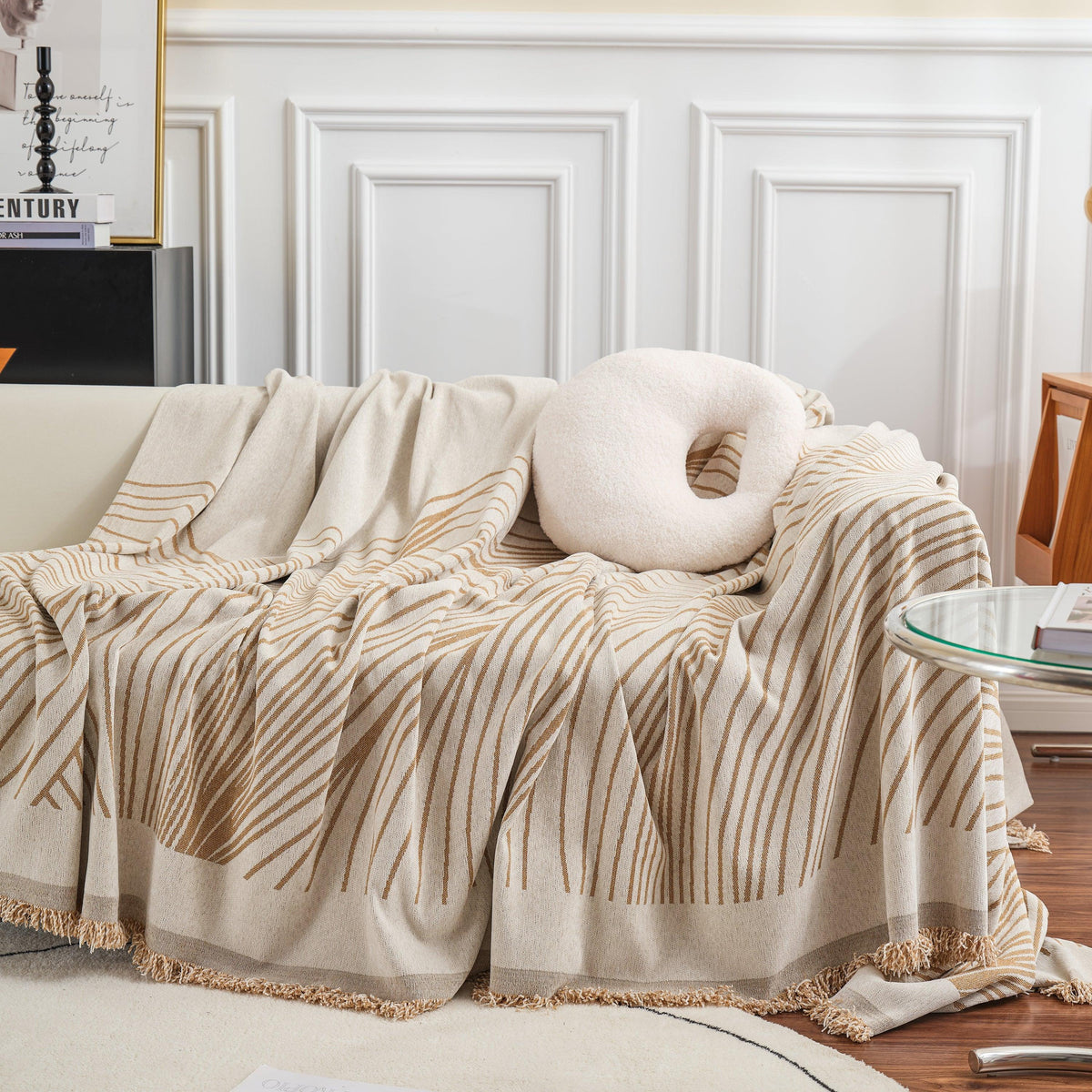 Chenille Striped Sofa Throw Blanket, Furniture Throw Covers Living Room Couch Cover