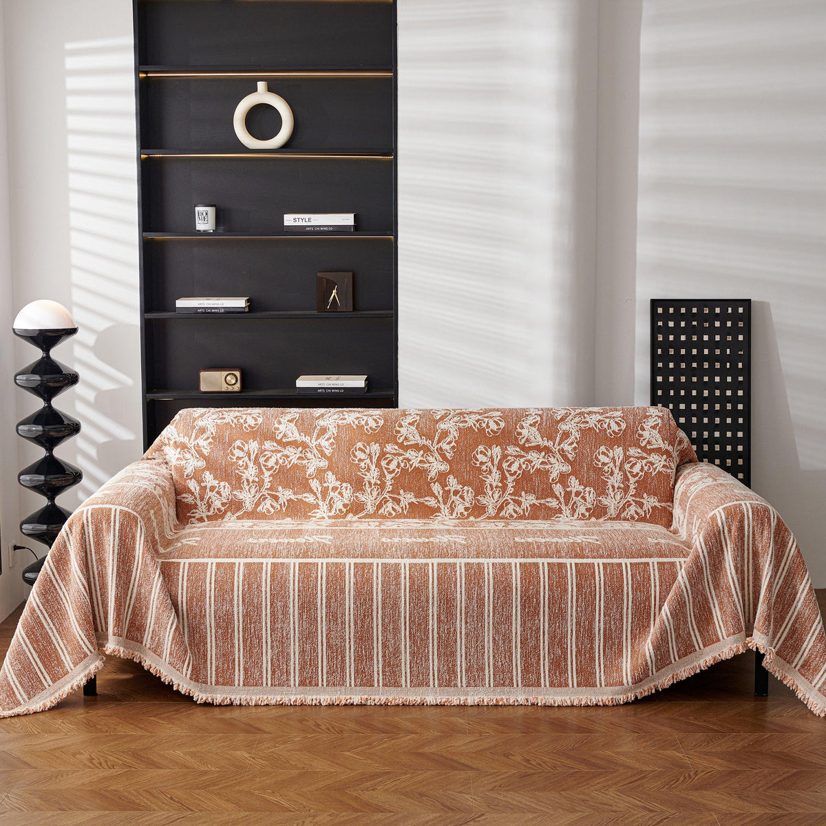 Chenille Striped Floral Couch Cover Sofa Slipcover for Most Shape Sofas, Reversible Sofa Throw Cover