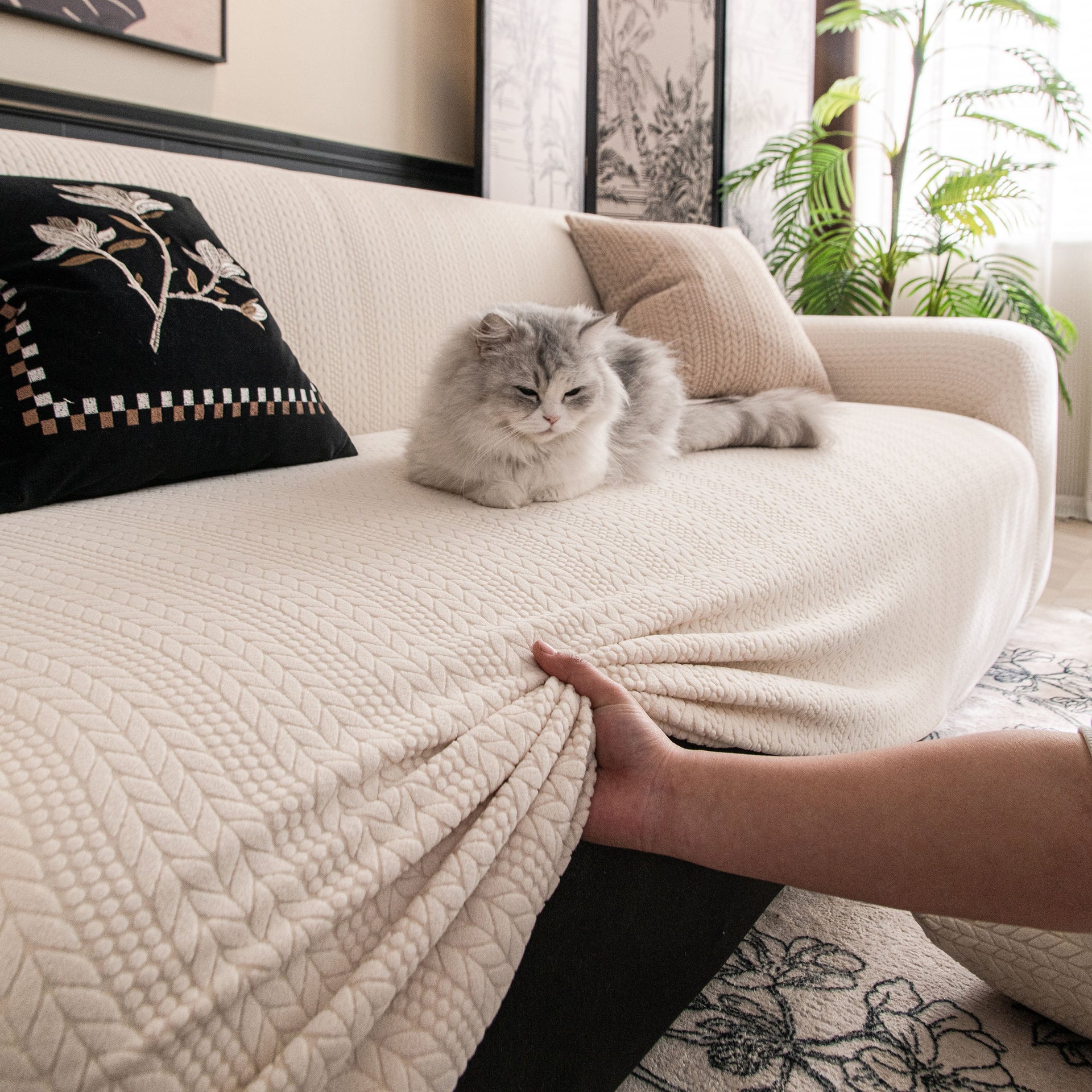 High Stretch Wheat Ear Embossed Textured Couch Slipcover, Water Repellent Sofa Cover