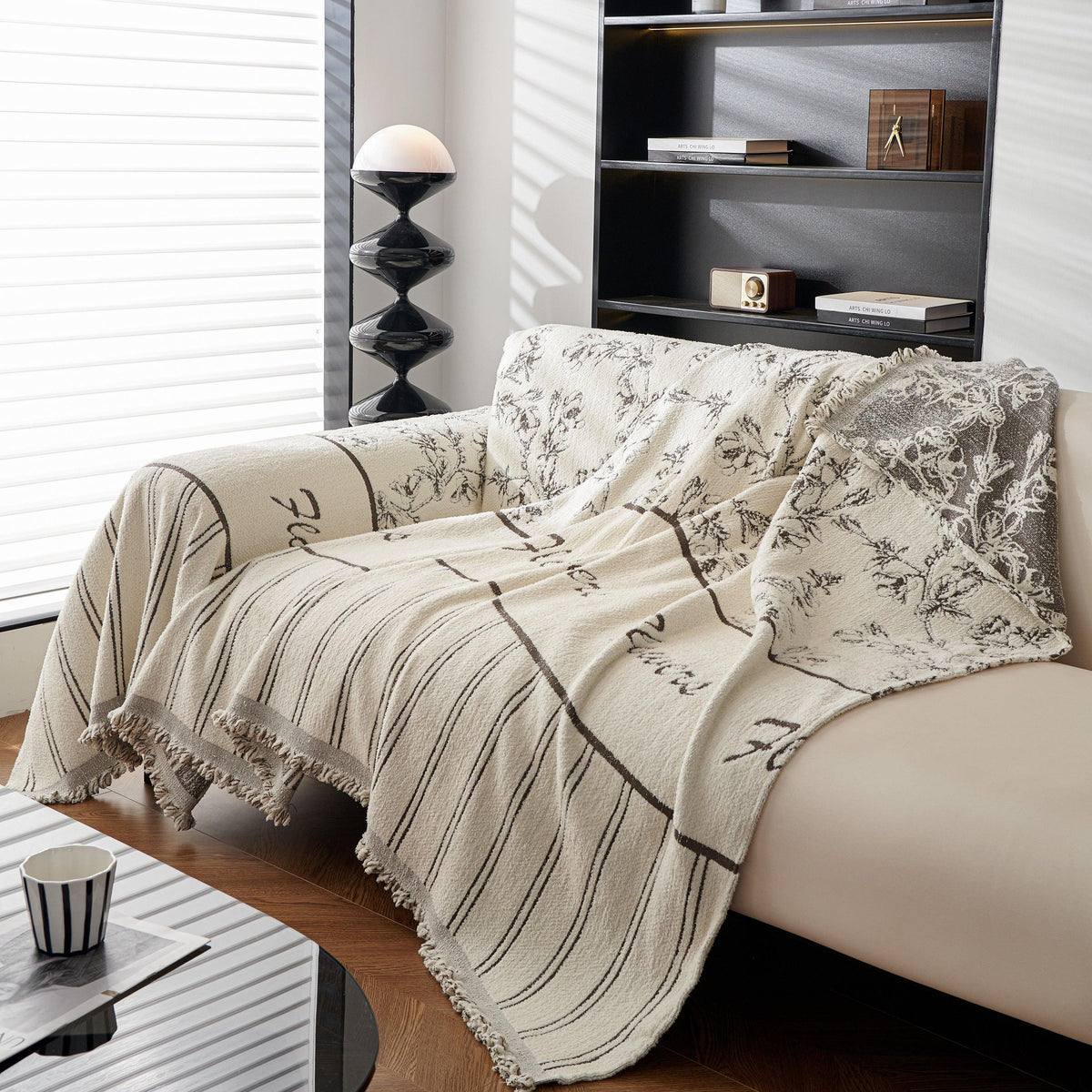 Chenille Striped Floral Couch Cover Sofa Slipcover for Most Shape Sofas, Reversible Sofa Throw Cover