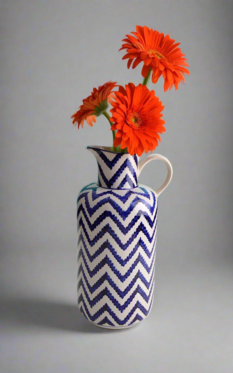Blue Garden Chevron Pitcher