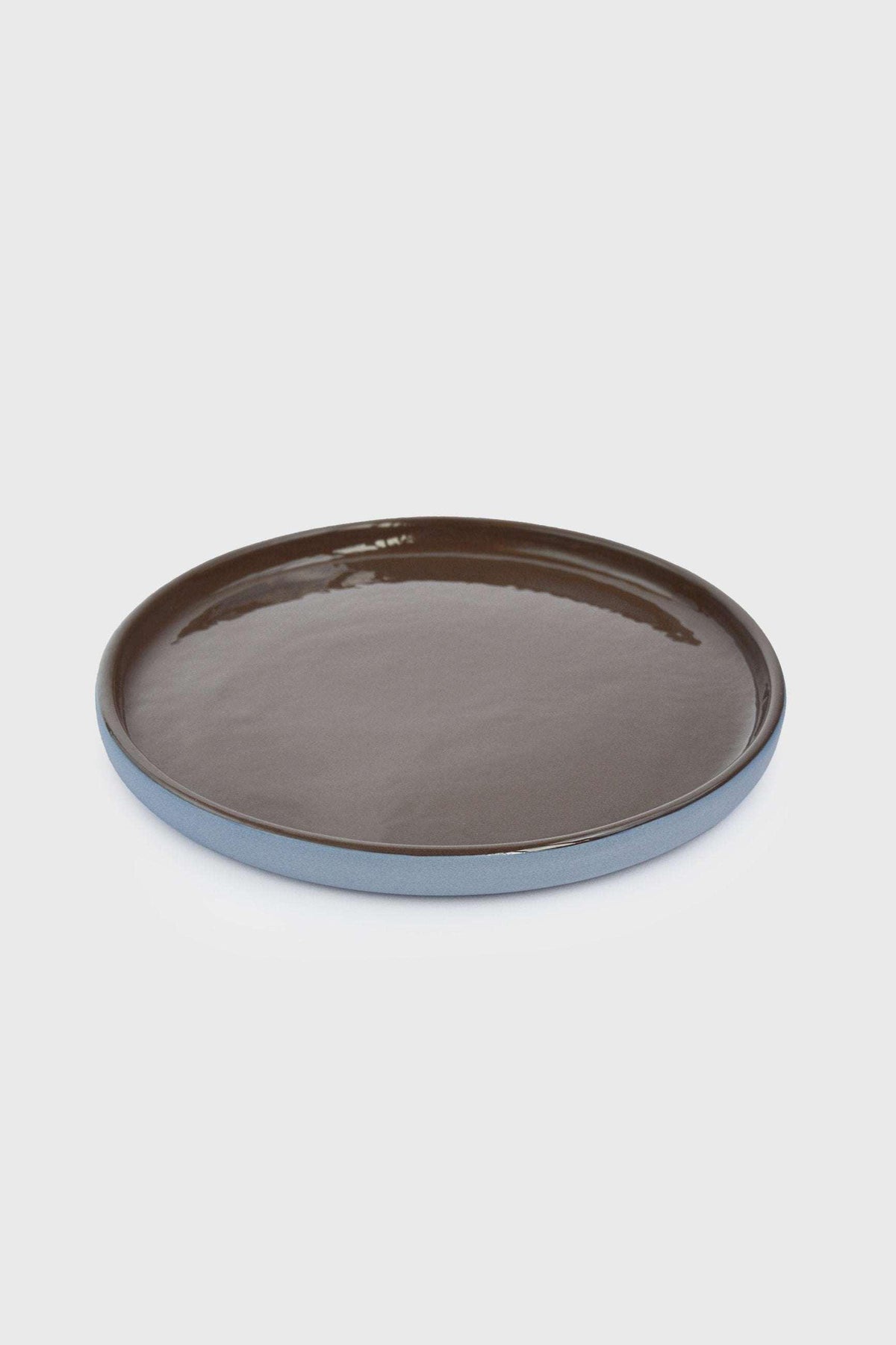 Handmade Blue Porcelain Dinner Plates. Forget-me-not/Chocolate