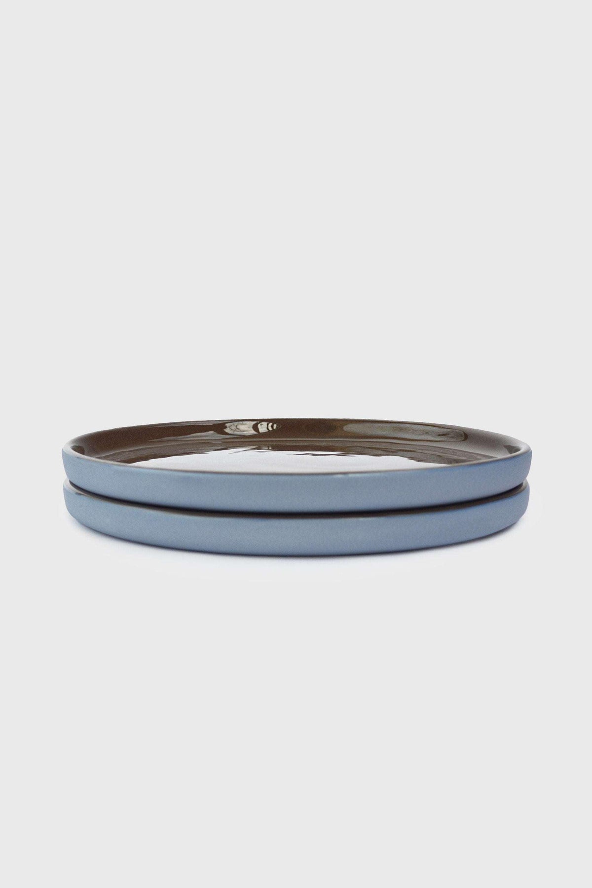 Handmade Blue Porcelain Dinner Plates. Forget-me-not/Chocolate