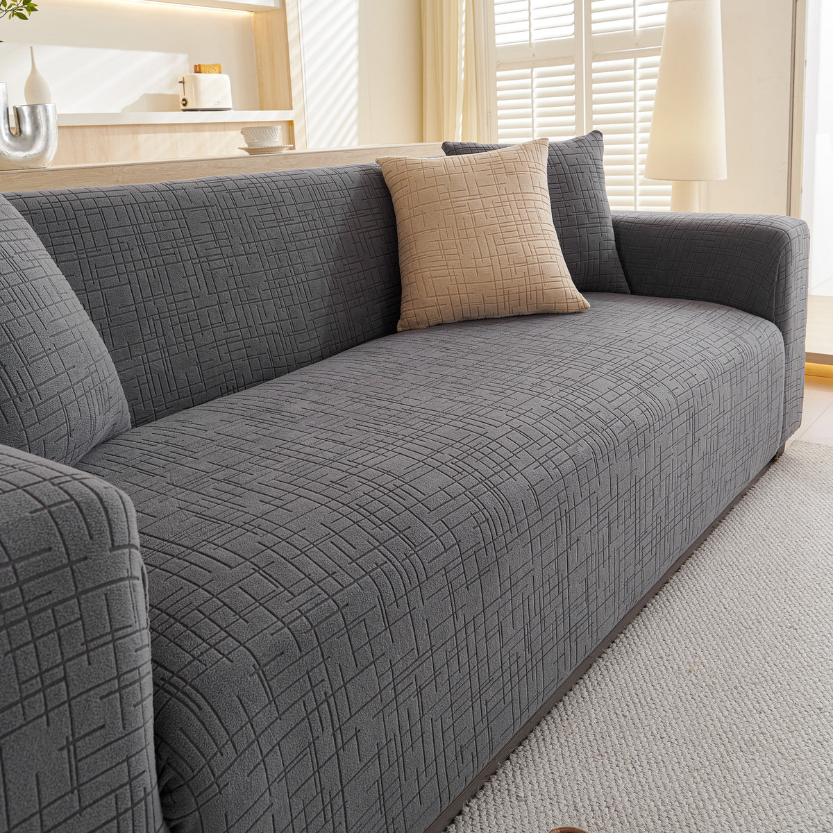 Embossed Lines Couch Covers Stretchable Non-Slip & Washable Sofa Slipcovers