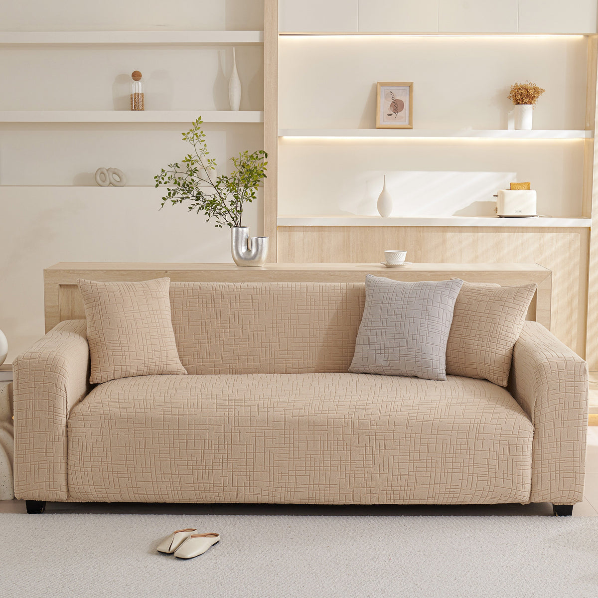 Embossed Lines Couch Covers Stretchable Non-Slip & Washable Sofa Slipcovers